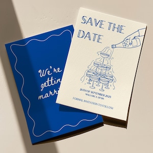 Modelo ilustrado para salvar a data Champagne | Modelo manuscrito + desenhado à mão | Modelo editável do Canva | Modelo moderno para salvar a data manuscrito