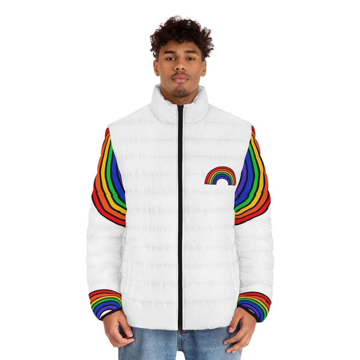 Rainbow puffer shop jacket mens