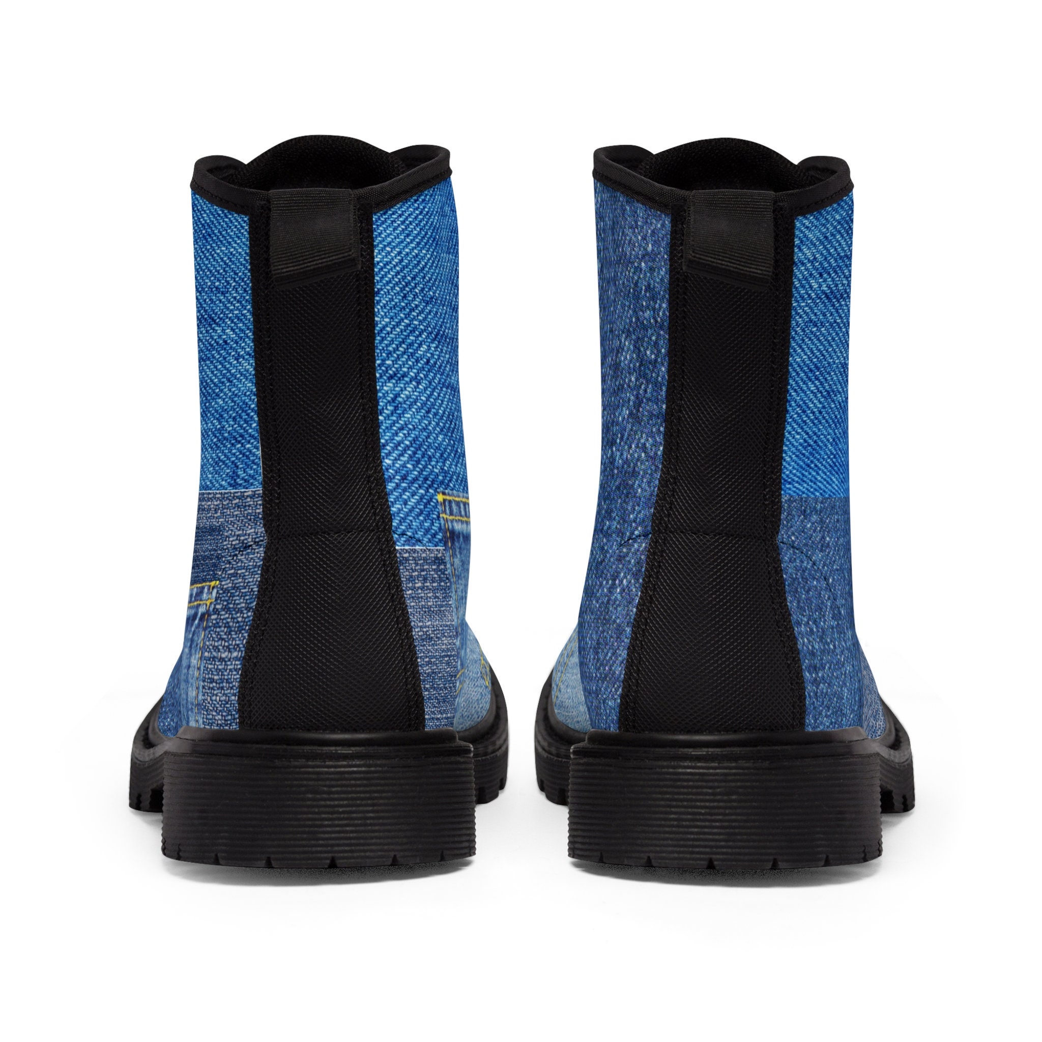 Contrast Canvas Low Heel Boots