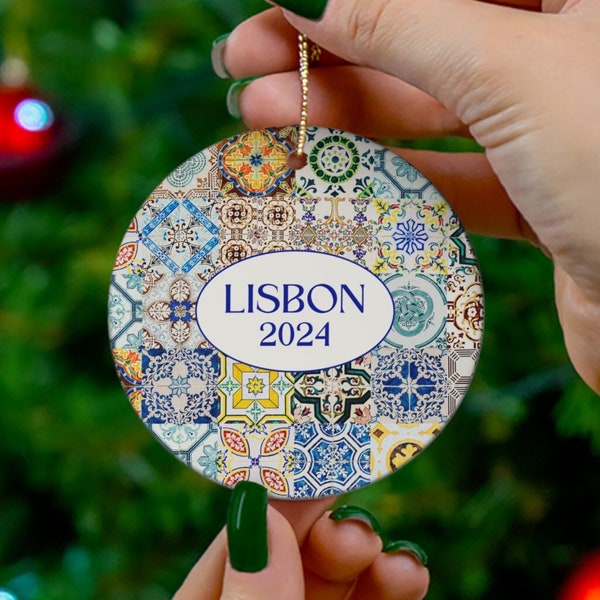 Lisbon Portugal Customizable Year Christmas Ornament, Portuguese Tiles, Gift for Lisbon Lover, Girls Trip, Honeymoon, Housewarming Gift