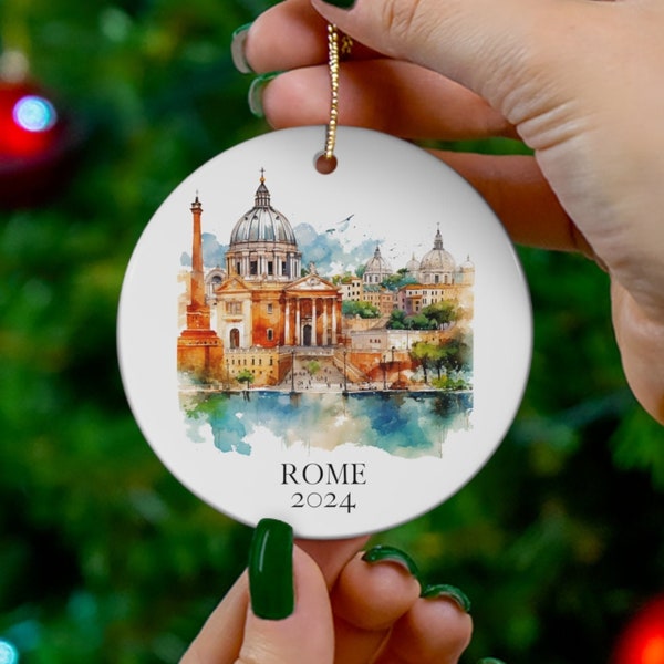 Rome Italy Customizable Year Watercolor Christmas Ornament, Gift for Italy Lover, Girls Trip, Rome Wedding, Honeymoon, Housewarming Gift