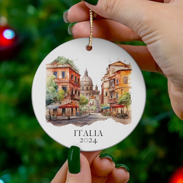 Italia Customizable Year Watercolor Design Christmas Ornament, Italy Souvenir, Gift for Rome Lover, Girls Trip, Honeymoon, Housewarming Gift