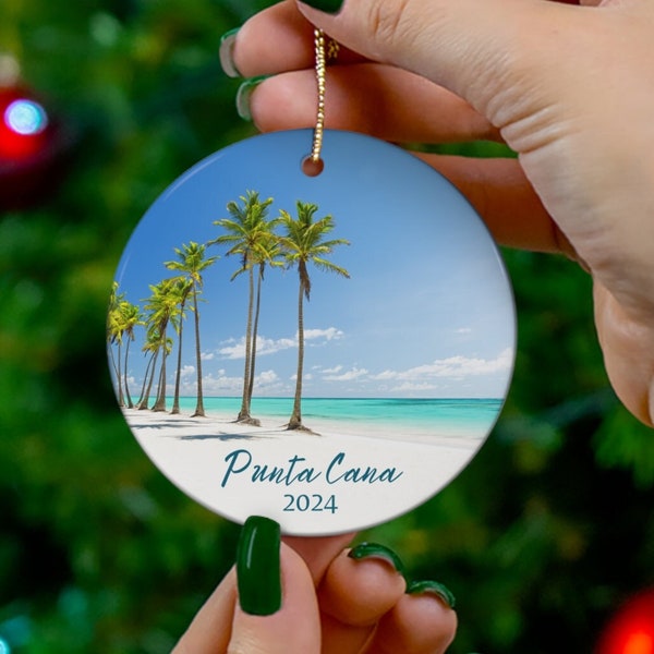 Punta Cana Dominican Republic Beach Ceramic Christmas Ornament, Customizable Year, Girls Trip Gift, Wedding Honeymoon Anniversary Trip