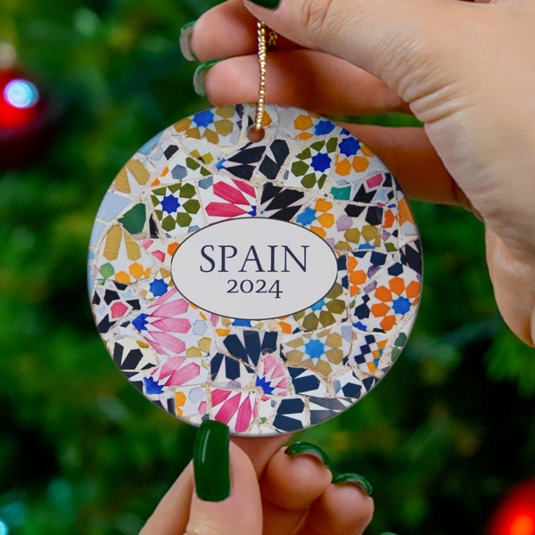 Spain Customizable Year Christmas Ornament, Gaudi Tiles Barcelona Spain Souvenir, Gift for Spain Lover, Girls Trip, Honeymoon, Anniversary