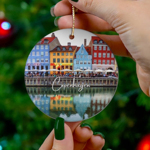 Copenhagen Denmark Ceramic Christmas Ornament, Nyhavn Canal Copenhagen Souvenir, Gift for Denmark Lover, Honeymoon, Housewarming Gift