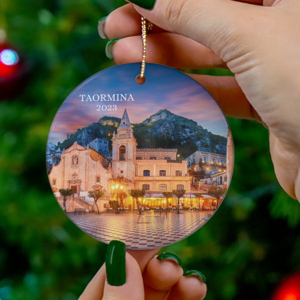 Taormina Sicily Italy Customizable Year Ceramic Christmas Ornament, Sicily Souvenir, Gift for Sicily Lover, Girls Trip, Housewarming Gift