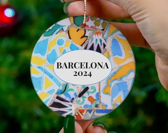 Barcelona Spain Customizable Year Christmas Ornament, Gaudi Architecture Ceramic Ornament, Gift for Spain Lover, Girls Trip Gift, Honeymoon