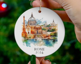 Rome Italy Customizable Year Watercolor Christmas Ornament, Gift for Italy Lover, Girls Trip, Rome Wedding, Honeymoon, Housewarming Gift