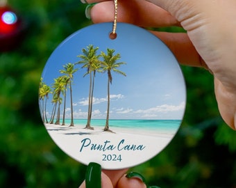 Punta Cana Dominican Republic Beach Ceramic Christmas Ornament, Customizable Year, Girls Trip Gift, Wedding Honeymoon Anniversary Trip