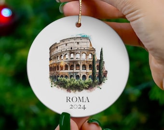 Roma ltaly Collosseum Customizable Year Watercolor Christmas Ornament, Rome Trip Souvenir, Gift for Italy Lover,  Honeymoon Anniversary Gift