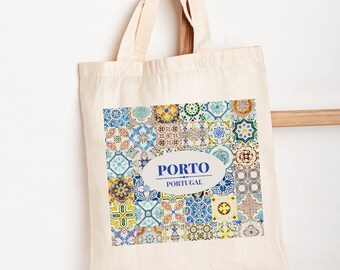 Portuguese Tiles Porto Canvas Tote Bag, Portugal Eco-Friendly Reusable Tote Bag,  Porto Souvenir Gift for Traveler, Gift for Porto Lover