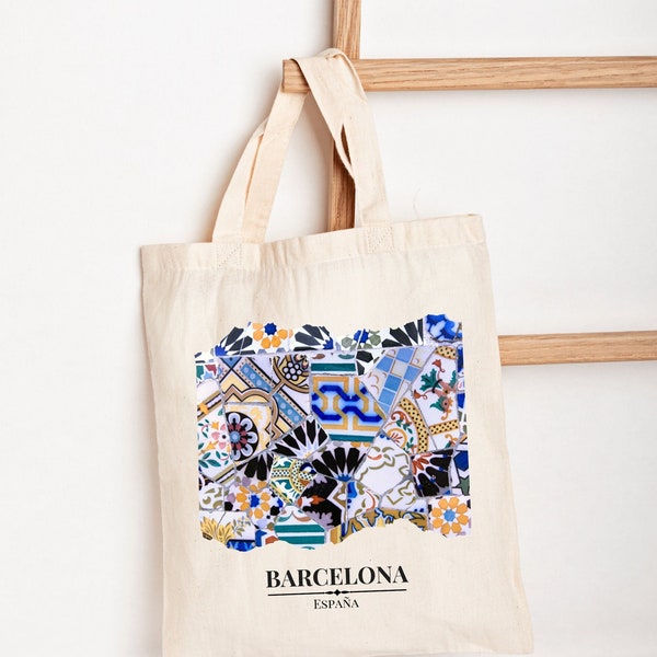 Barcelona Gaudi Design Canvas Tote Bag, Spain Souvenir, Girls Trip, Gift for Barcelona Lover, Eco-Friendly Reusable Book Bag, Natural Canvas