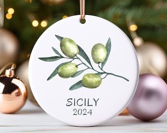 Sicily Italy Customizable Year Ceramic Christmas Ornament, Italian Olive, Italy Trip, Girls Trip Gift, Honeymoon, Gift for Sicily Lover