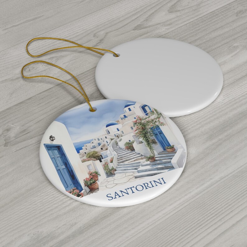 Santorini Greece Watercolor Blue Dome Christmas Ornament, Gift for ...