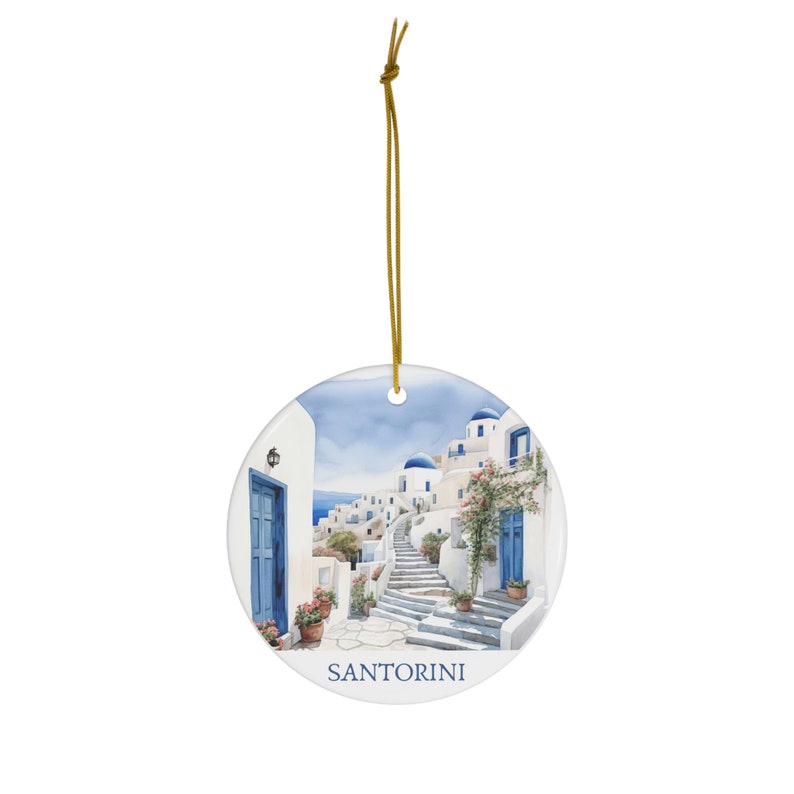 Santorini Greece Watercolor Blue Dome Christmas Ornament, Gift for ...