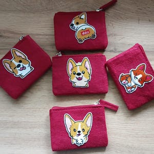 Carteira fofa de corgi, porta-moedas com zíper para cachorro, porta-cartões de crédito em feltro vermelho, presente para quem ama cachorros, materiais reciclados sustentáveis