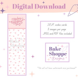 Valentine&#39;s Day Hearts EXTRA TALL Cookie Card Digital Download, Galentine&#39;s Day Card, Valentine&#39;s Day Cookie Card, 3&quot;x9&quot; Printable file