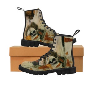 Women&#39;s Canvas Boots,- Flamengoblue Art Canvas Boots, Unique Funky boots,  Original Art Boots, Artsy Style Boots, Best gift
