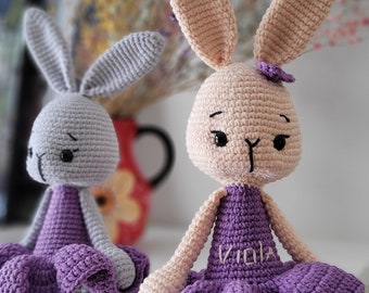 Ballerina bunny doll for baby girl gift Crochet bunny personalized baby gift for girl Easter Bunny Rabbit plush toy handmade