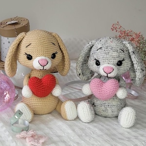 Gift for girlfriend bunny with heart handmade plush toy amigurumi bunny soft toy rabbit stuffed animal Valentine&#39;s day gift for mum, sister