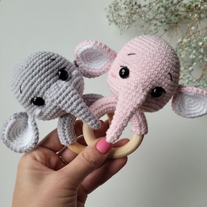 Elephant rattle crochet Babyshower gift Newborn baby first toy Sensory developing cute toy First Christmas gift New parents gift elephant