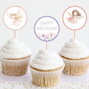 Little Fairy Cupcake Toppers, Printable Party Supplies, Girls Birthday Party Decoration, Instant Download PDF, Fairy First Birthday