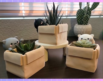 Kawaii Box Cat Plant Holder | 3D Print | Holoprops