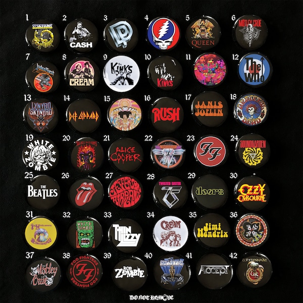 Heavy Metal Hard Rock pinback button pins, Band Pins, Music Pins, DIY Pins 25mm