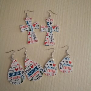 Religious faux leather earrings