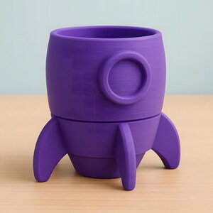 Rocket Crayon Holder for Kids, Artemis Moon Mission Gift, 3D Printed Space Desk Organizer Purple