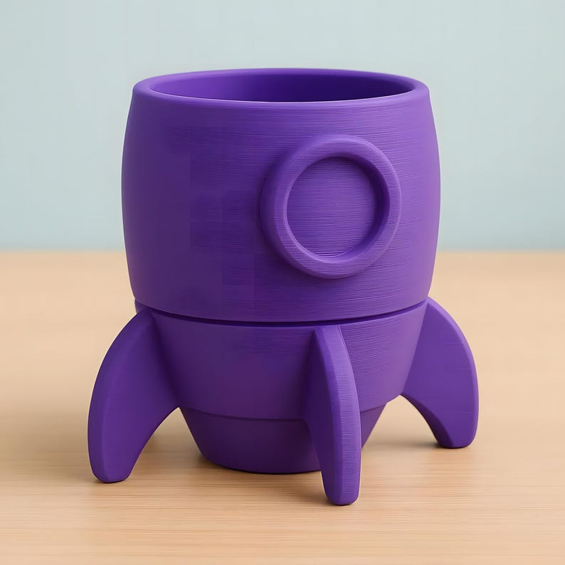 Rocket Crayon Holder for Kids, Artemis Moon Mission Gift, 3D Printed Space Desk Organizer Purple
