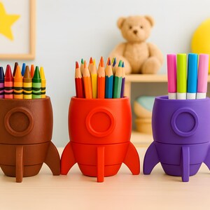 Rocket Crayon Holder for Kids, Artemis Moon Mission Gift, 3D Printed Space Desk Organizer image 9