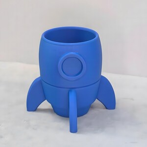 Rocket Crayon Holder for Kids, Artemis Moon Mission Gift, 3D Printed Space Desk Organizer Blue