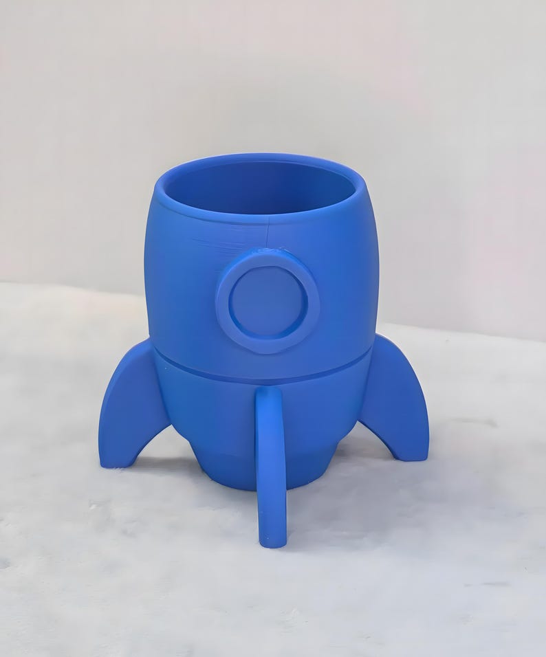 Rocket Crayon Holder for Kids, Artemis Moon Mission Gift, 3D Printed Space Desk Organizer Blue