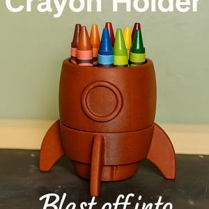 Rocket Crayon Holder for Kids, Artemis Moon Mission Gift, 3D Printed Space Desk Organizer image 3