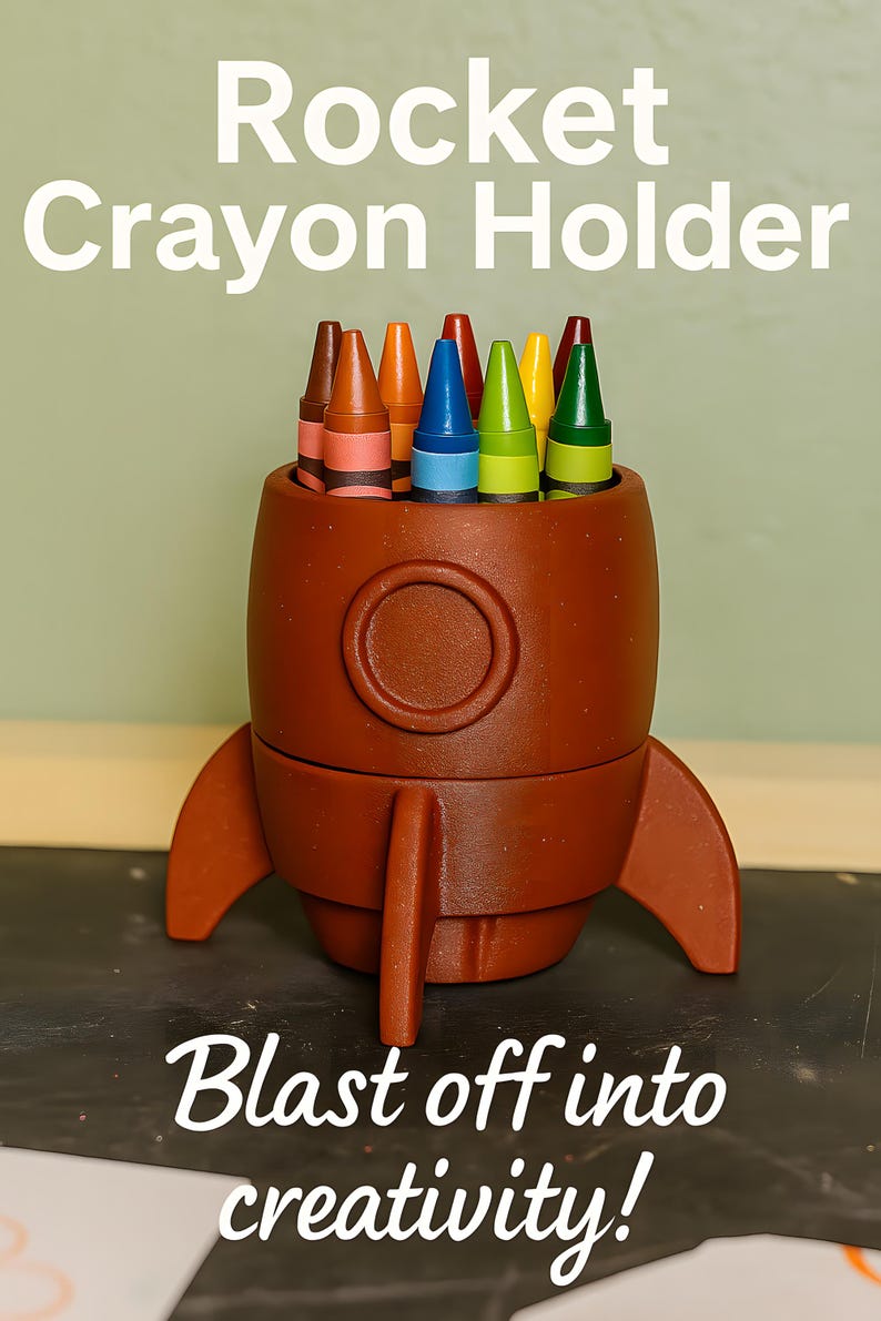 Rocket Crayon Holder for Kids, Artemis Moon Mission Gift, 3D Printed Space Desk Organizer image 3