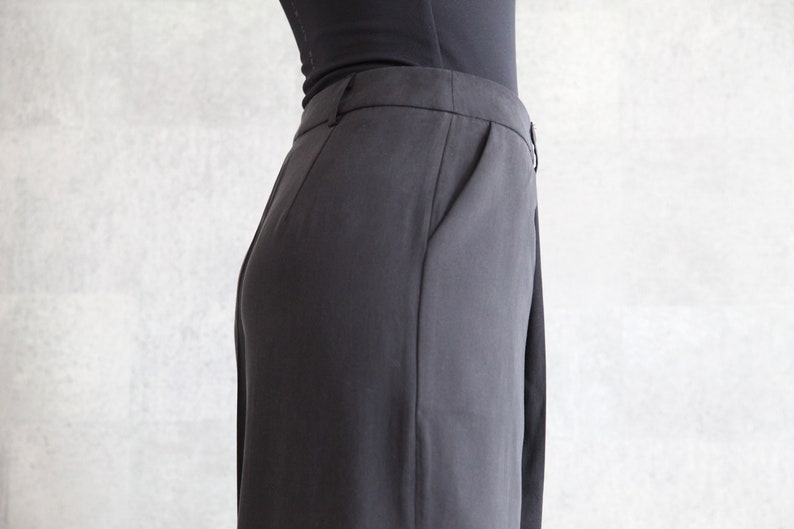 Anthracite Wide Leg Pants 100% Handmade Pleated High Waisted Pants w/ Side Pockets Palazzo Pants Full Length Trousers image 7