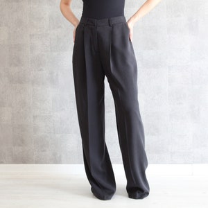 Anthracite Wide Leg Pants 100% Handmade Pleated High Waisted Pants w/ Side Pockets Palazzo Pants Full Length Trousers image 1