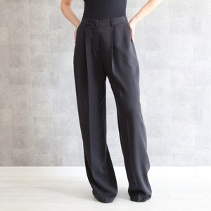 Anthracite Wide Leg Pants | 100% Handmade | Pleated High Waisted Pants w/ Side Pockets | Palazzo Pants | Full Length Trousers