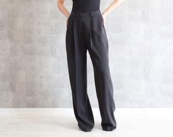 Anthracite Wide Leg Pants | 100% Handmade | Pleated High Waisted Pants w/ Side Pockets | Palazzo Pants | Full Length Trousers