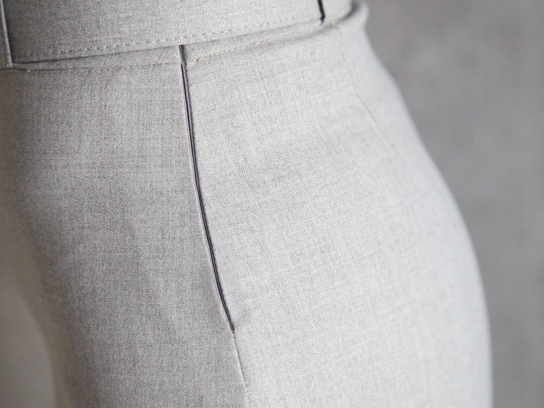 Gray Belted Wide Leg Pants 100% Handmade High Waist Pants Palazzo Pants Straight Leg Pants w/ Invisible Side Zip Wide Leg Trousers image 7