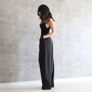 Anthracite Wide Leg Pants 100% Handmade Pleated High Waisted Pants w/ Side Pockets Palazzo Pants Full Length Trousers image 2