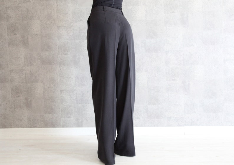 Anthracite Wide Leg Pants 100% Handmade Pleated High Waisted Pants w/ Side Pockets Palazzo Pants Full Length Trousers image 5