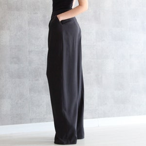 Anthracite Wide Leg Pants 100% Handmade Pleated High Waisted Pants w/ Side Pockets Palazzo Pants Full Length Trousers image 3