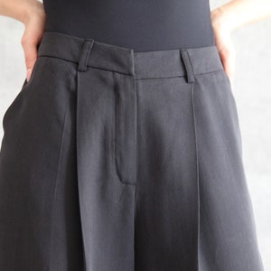 Anthracite Wide Leg Pants 100% Handmade Pleated High Waisted Pants w/ Side Pockets Palazzo Pants Full Length Trousers image 6