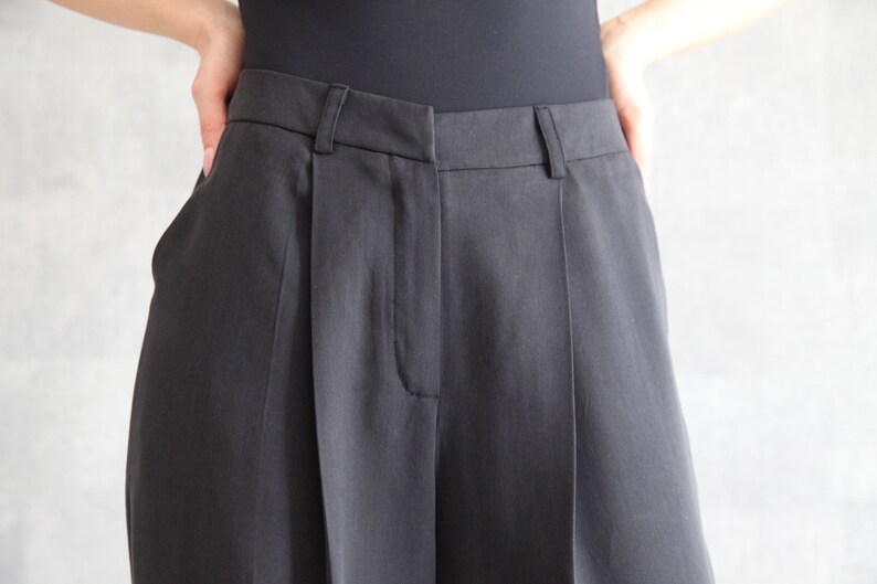 Anthracite Wide Leg Pants 100% Handmade Pleated High Waisted Pants w/ Side Pockets Palazzo Pants Full Length Trousers image 6