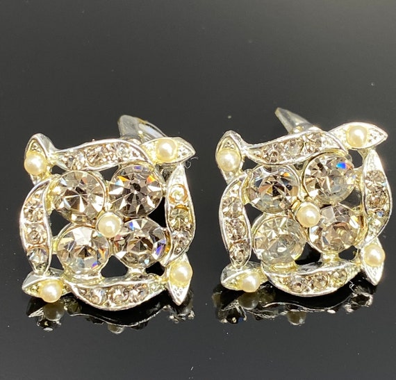 Vintage Earrings - Rhinestone Earrings - Mid Cent… - image 2