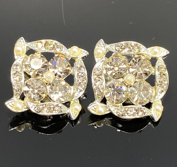 Vintage Earrings - Rhinestone Earrings - Mid Cent… - image 1