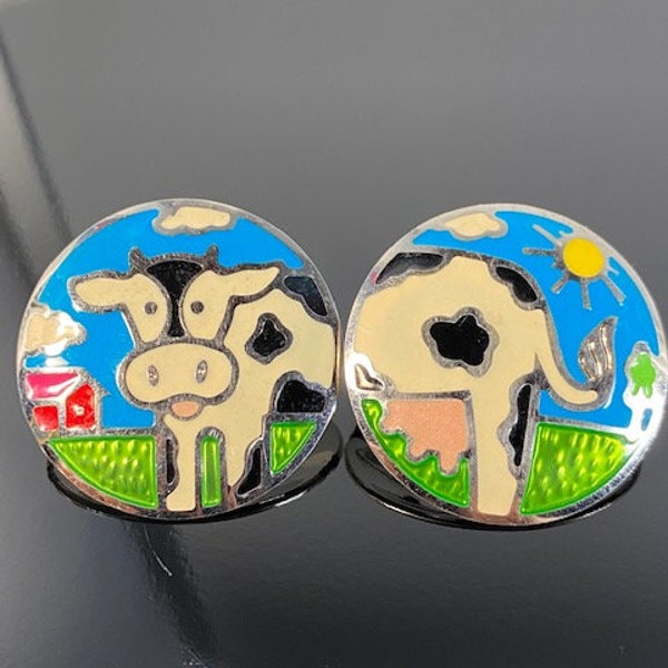 Cow - Edgar Berebi Vintage Cow Enamel Colorful Earrings - Funny Design containing back and front of cow