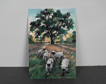 Sheep Grazing at Sunset Art Print